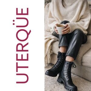 Uterqüe Black Quilted Leather Lace-Up Combat Boots Chunky Heel Luxe Utility EU40